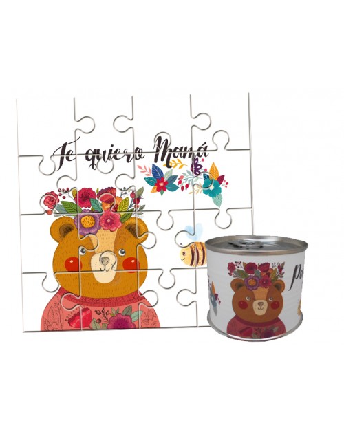 Puzzle Osa con la frase "Te Quiero Mamá" en lata