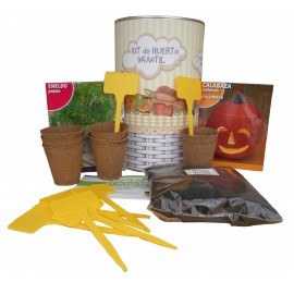 Kit de huerto infantil con semilleros, tierra turba, semillas Calabaza, semillas Eneldo y marcaje de semilleros